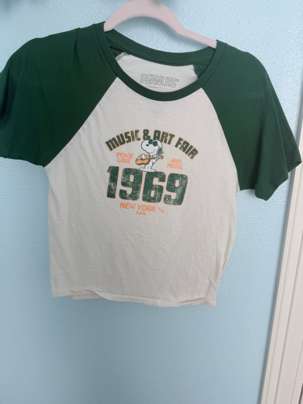 Peanuts Short-Sleeve Raglan Tee - Forest Green & Cream